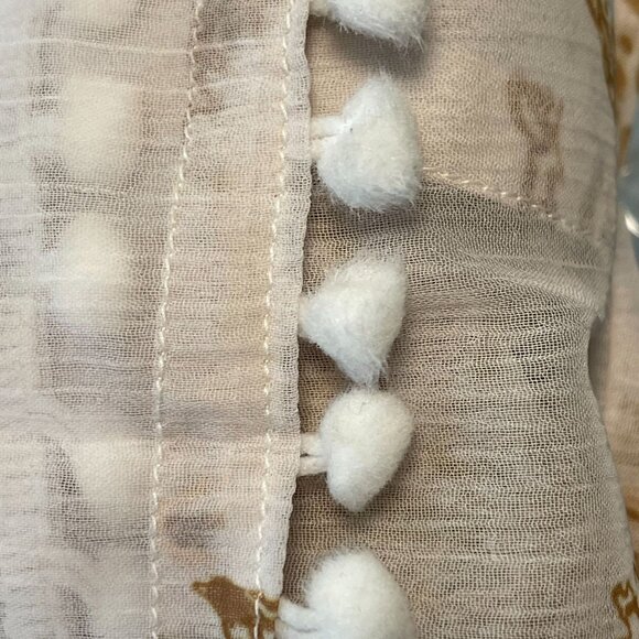 Modaposa Sheer Beach Cover-Up Kaftan With Coral Print & Pom-Pom Trim - Picture 9 of 10